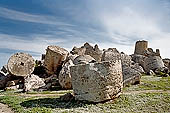 Selinunte the temple hill. Temple G (VI-V c BC), dedicated to Apollo, is one of the largest Greek temples. Ruins are left on the ground in a gigantic and fascinating heap of ruins. 